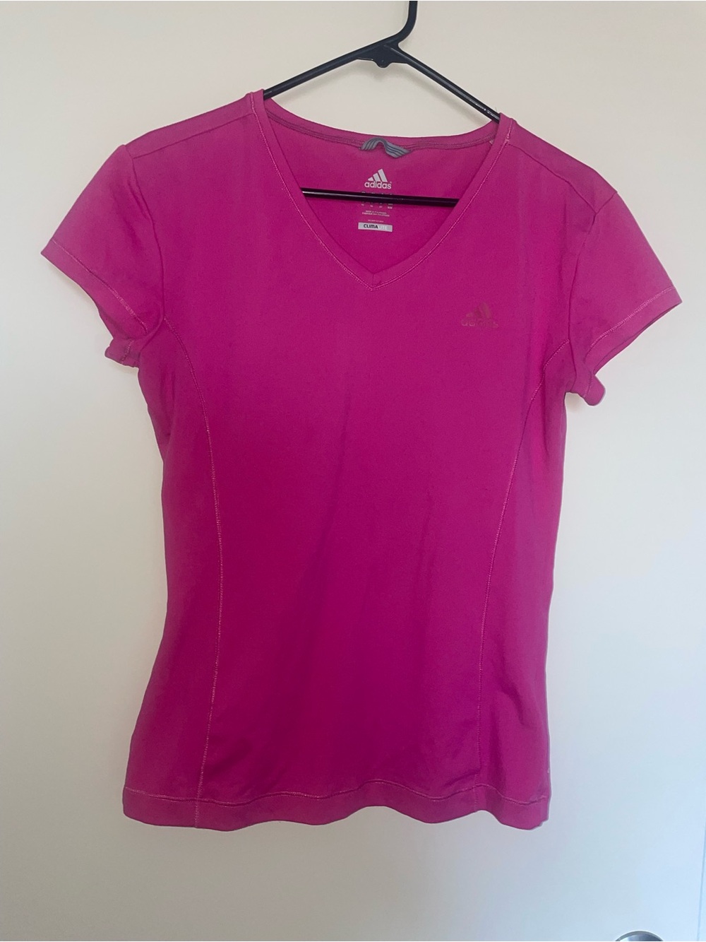 adidas Pink Short-Sleeve V-Neck Athletic Tee